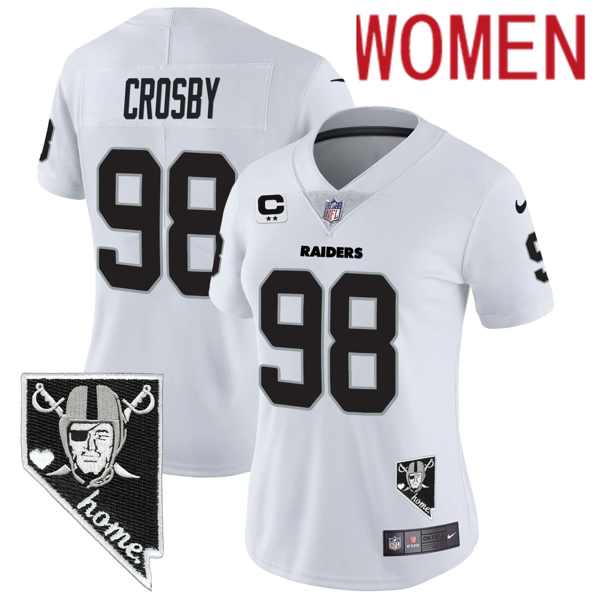 Women Oakland Raiders #98 Crosby White 2024 Nike Nevada Home Patch Vapor NFL Jersey->customized nfl jersey->Custom Jersey